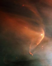 Bow
            shock wave around LL Orionis - from Hubble Heritage site.